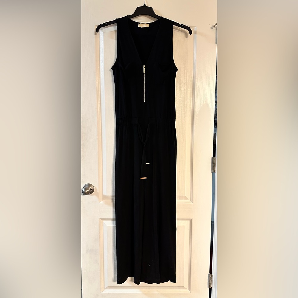 Michael Kors Women's Sleeveless Black Zip Front Wide Leg Romper/Jumpsuit